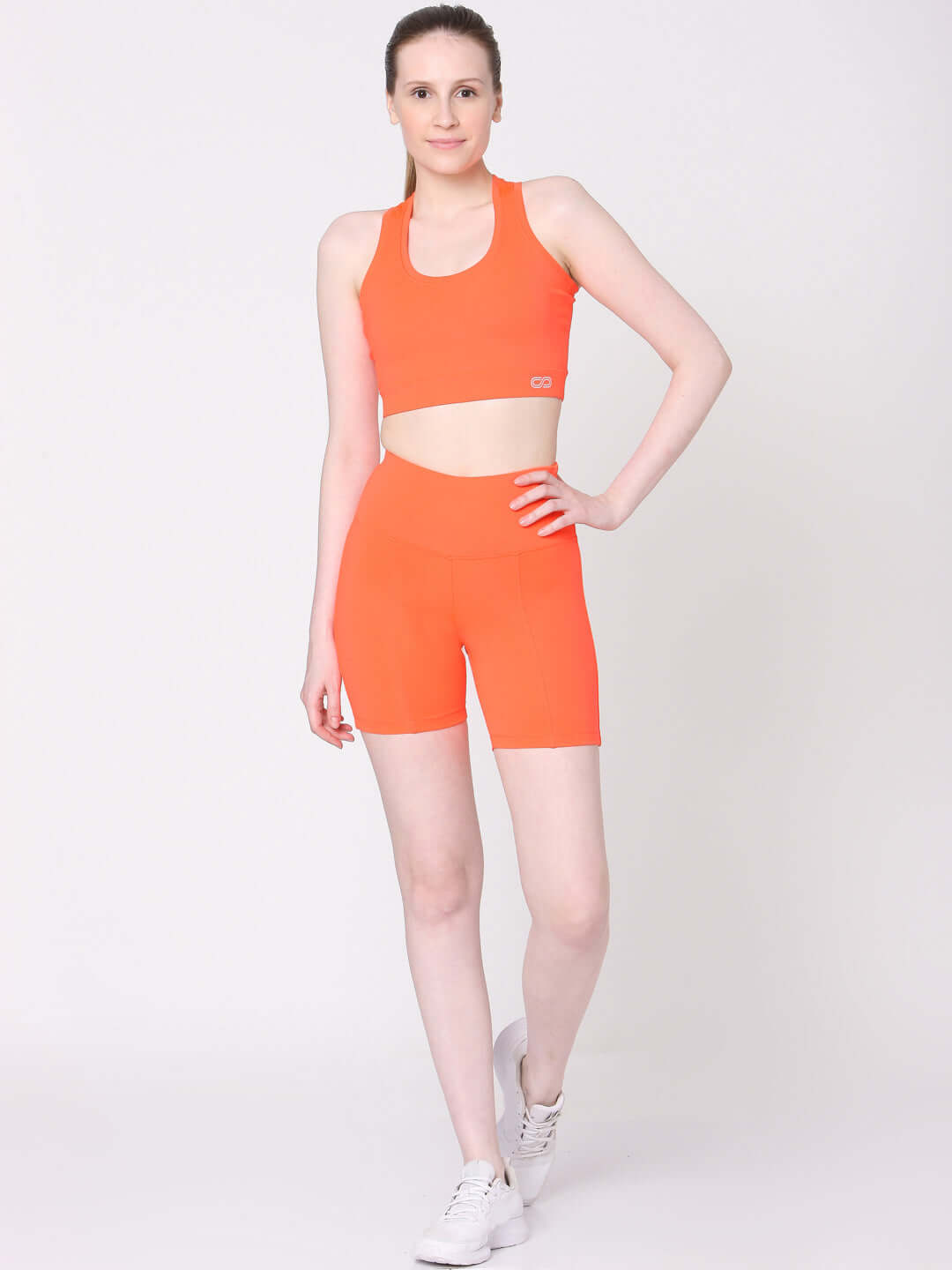 Fiery Coral T Back Sports Top & Rider Shorts