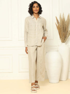 Shop-Beige Linen Shirt & Tapered Pants