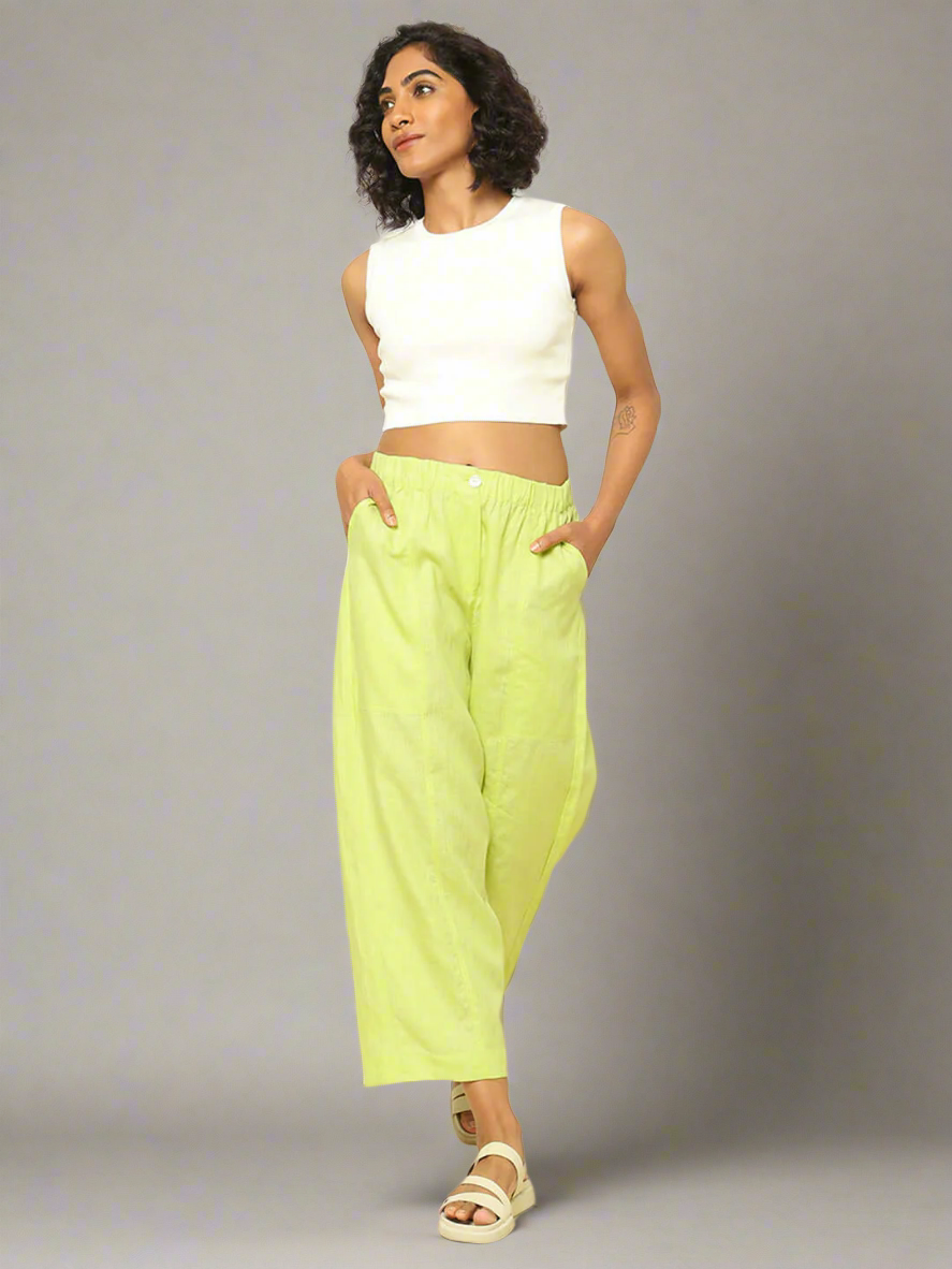 Shop-Linen Barrel Pants Lime