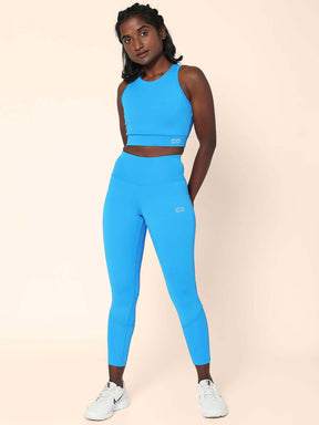 Shop-Electric Blue Cross back Crop Top & 7/8 Leggings