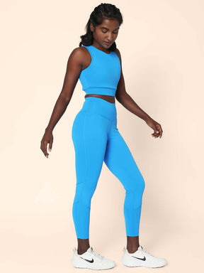 Shop-Electric Blue Cross back Crop Top & 7/8 Leggings