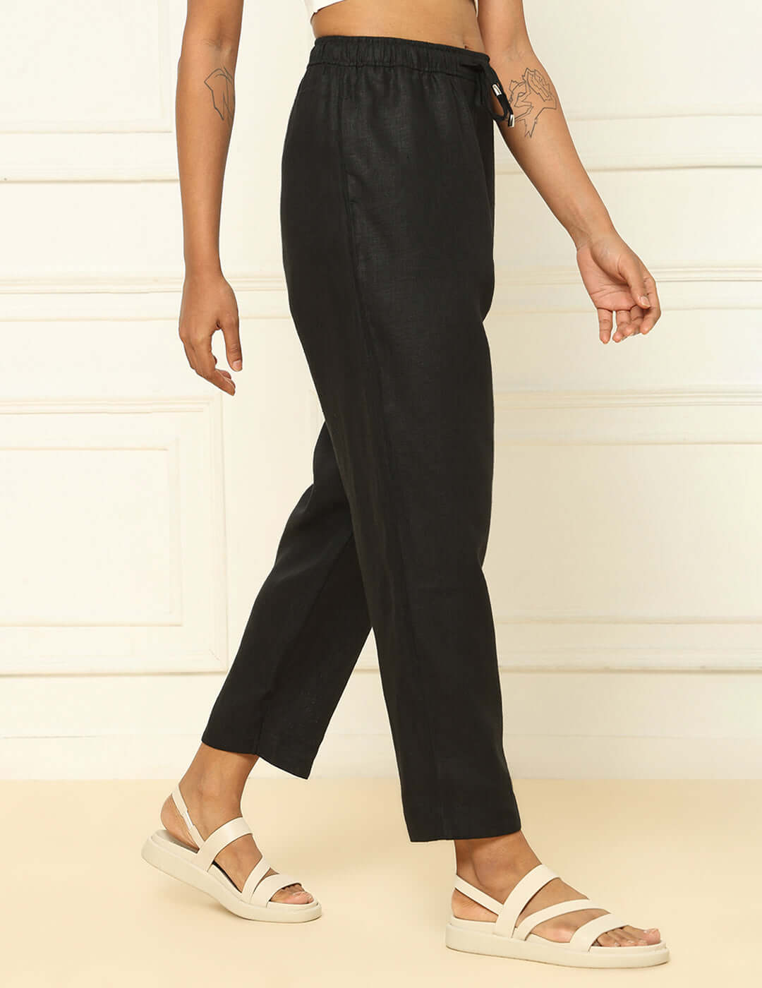 Shop-Linen Tapered Pants Black