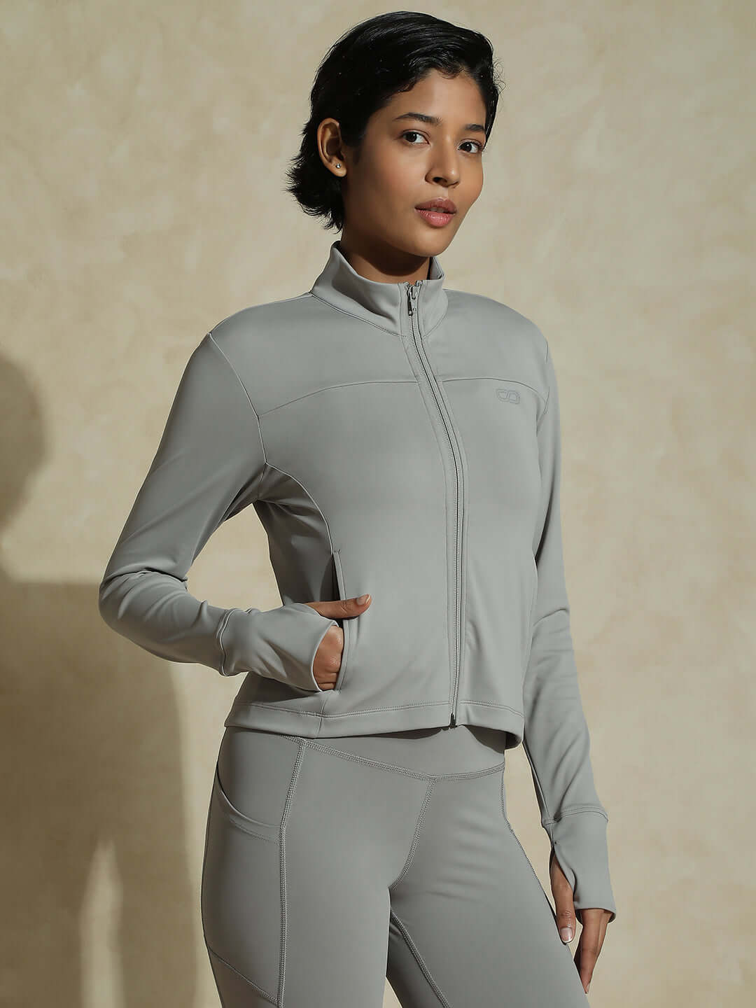 Shop-Cloud Grey Aero fit Athletic Jacket & Aura Legging