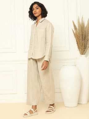 Shop-Beige Linen Shirt & Tapered Pants