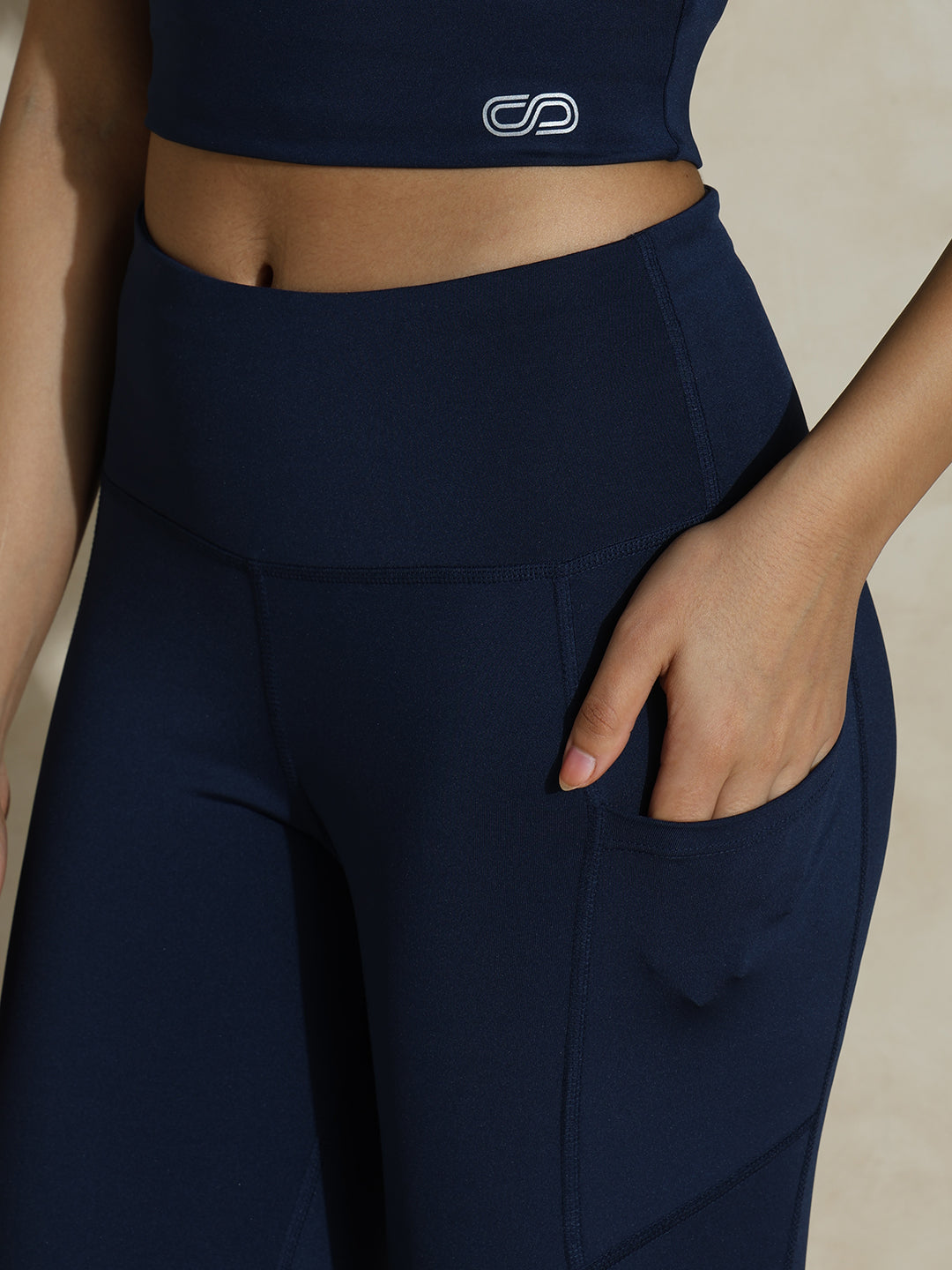 Navy Keyhole Back Crop Top with Clasp & Aura Leggings