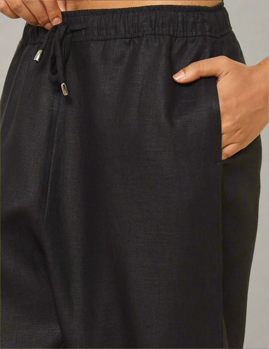 Shop-Linen Tapered Pants Black