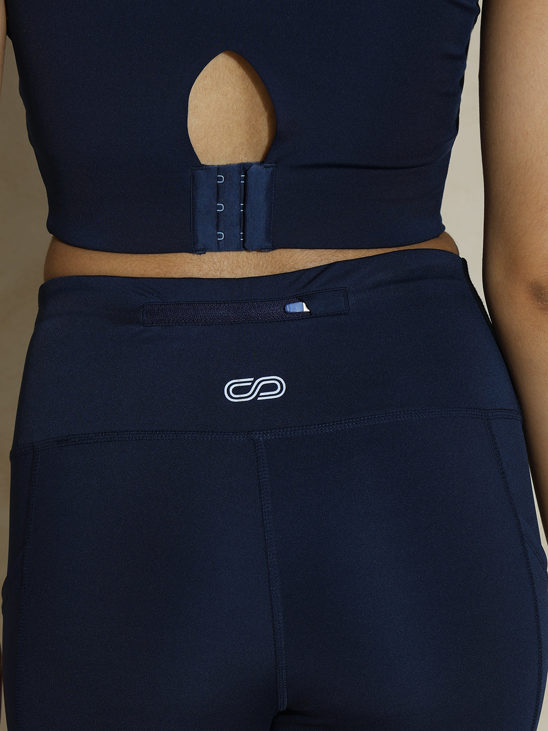 Navy Keyhole Back Crop Top with Clasp & Aura Leggings