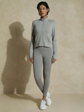 Shop-Cloud Grey Aero fit Athletic Jacket & Aura Legging