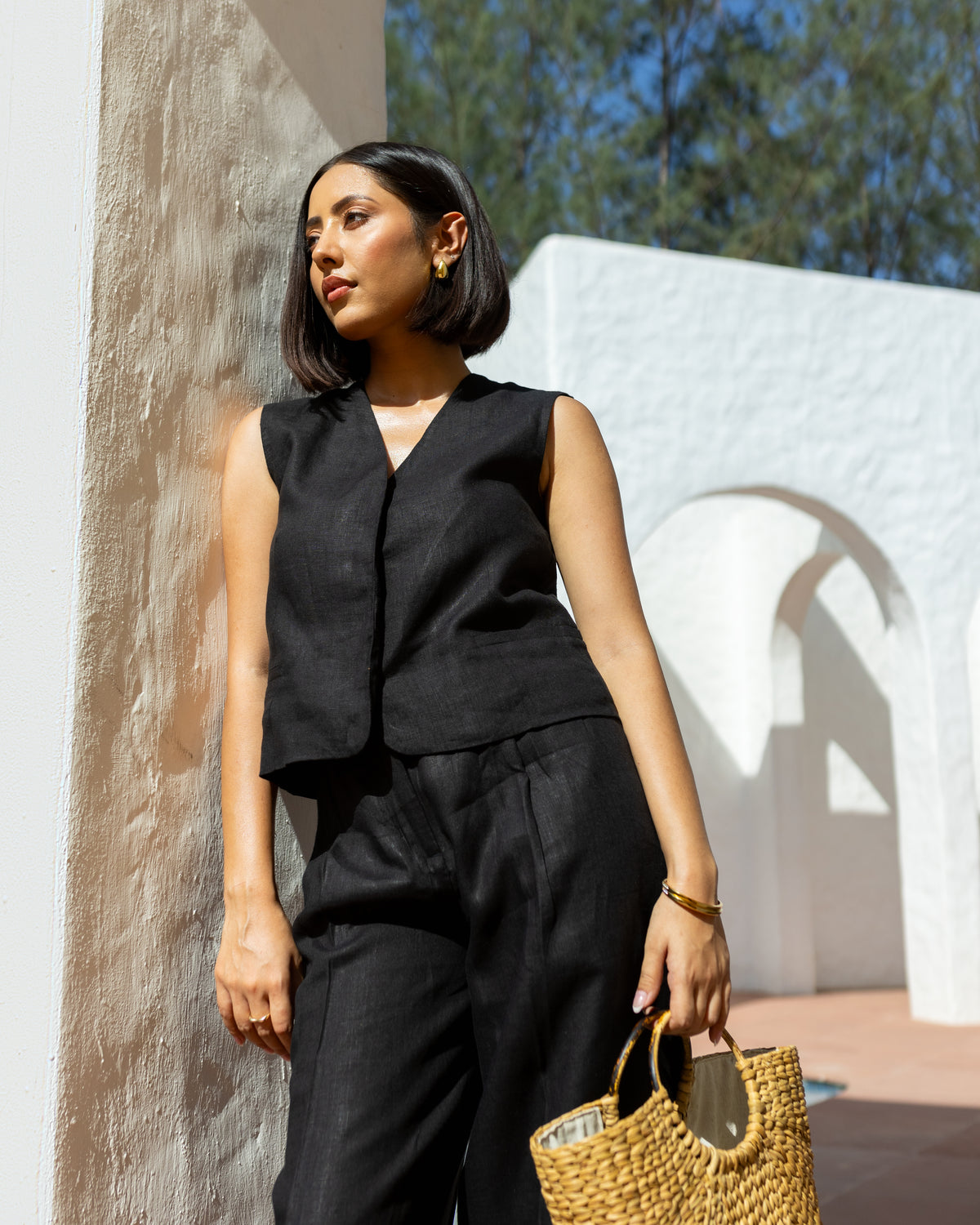 Linen Waistcoat Black